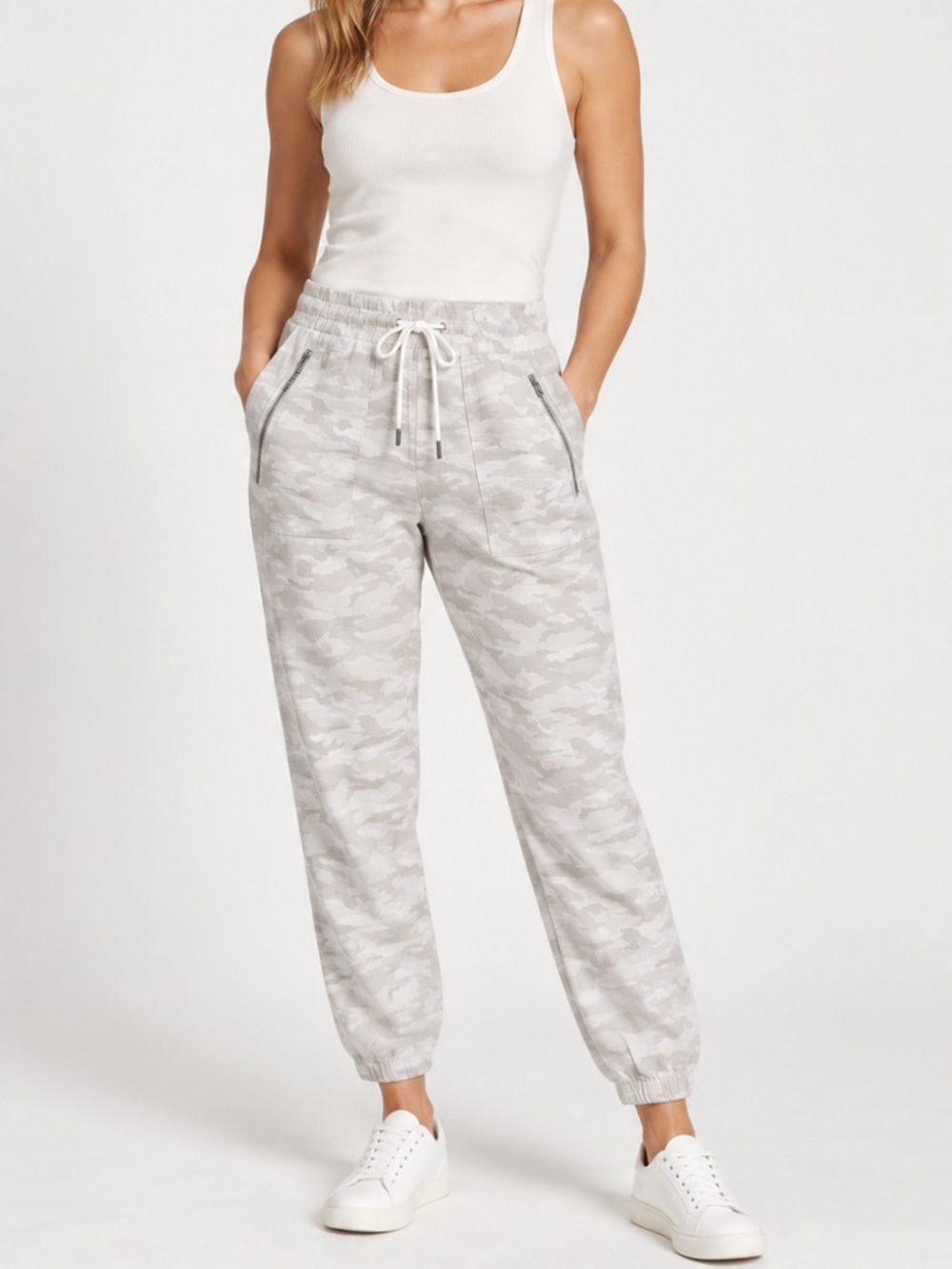 Athleta Light Gray Camo linen, Drawstring Joggers